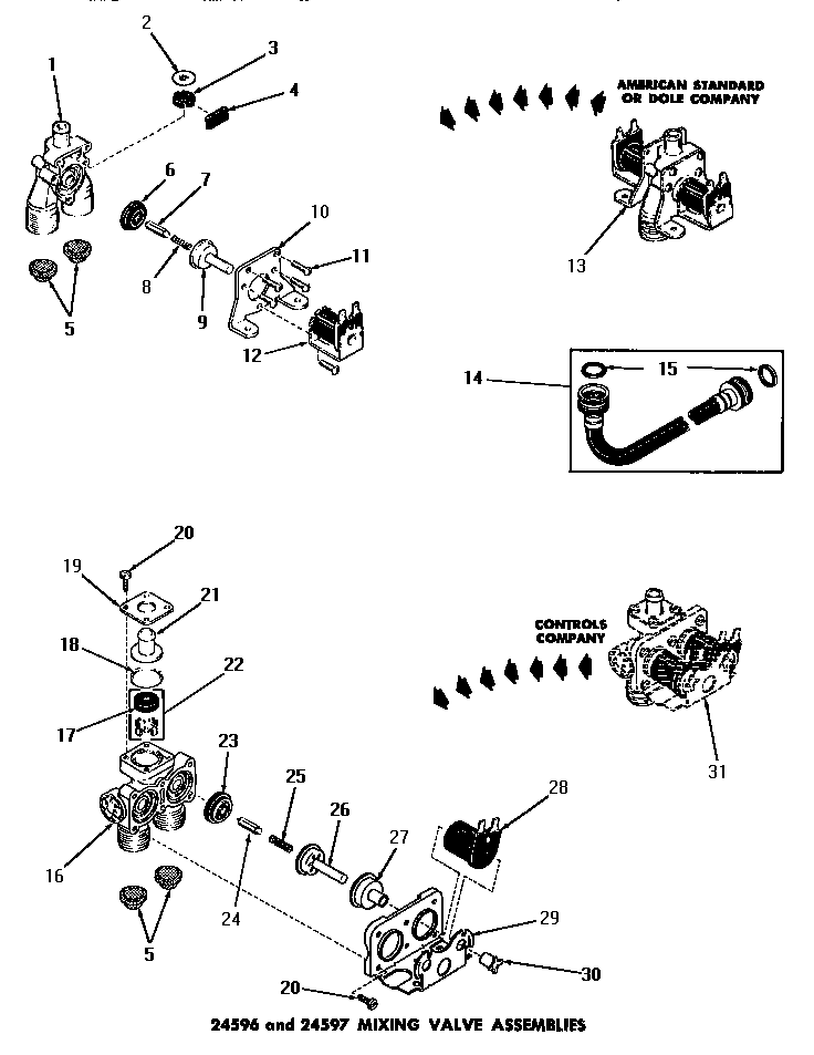 Speed Queen DA6223 24596 & 24597 mixing valve assemblies diagram