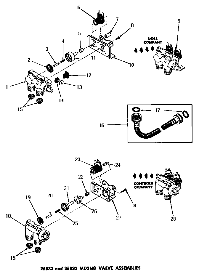 Speed Queen DA6223 25832 & 25833 mixing valve assemblies diagram