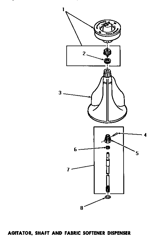 Speed Queen DA6223 agitator, shaft & fabric softener dispenser diagram