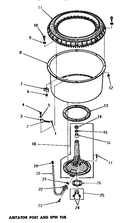 Speed Queen DA6223 agitator post & spin tub diagram