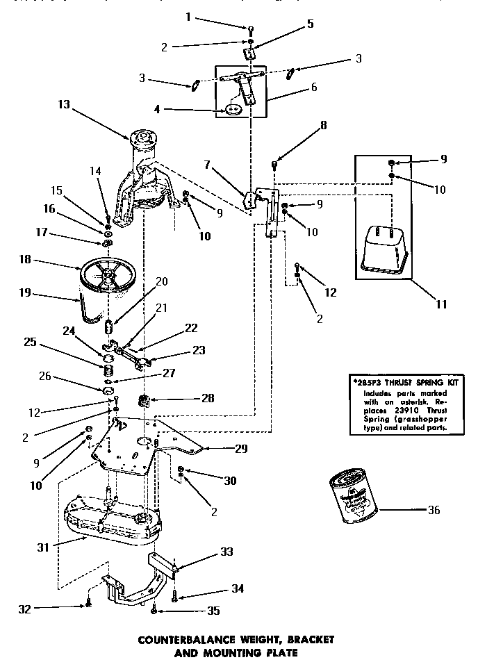 Speed Queen DA6223 counterbalance weight, bracket & mounting plate diagram