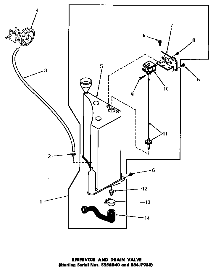 Speed Queen DA6223 reservoir & drain valve (starting serial s556d40 & 234j7953 diagram