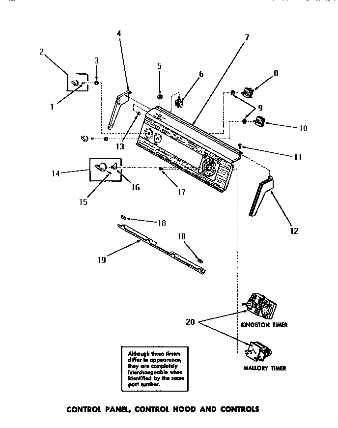 Speed Queen DA6073 control panel, control hood & controls diagram