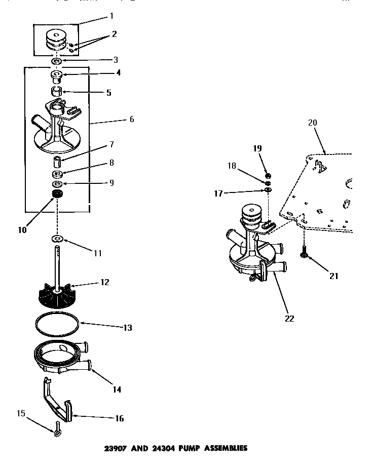 Speed Queen DA6073 23907 & 24304 pump assemblies diagram