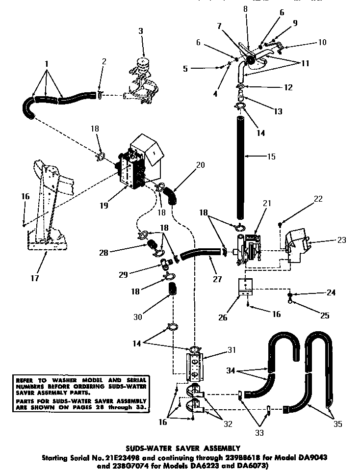 Speed Queen DA6073 suds-water saver assembly diagram