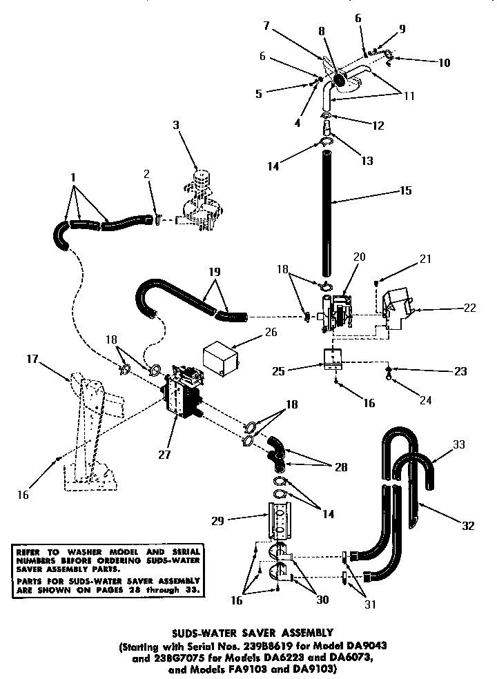 Speed Queen DA6073 suds-water saver assembly diagram