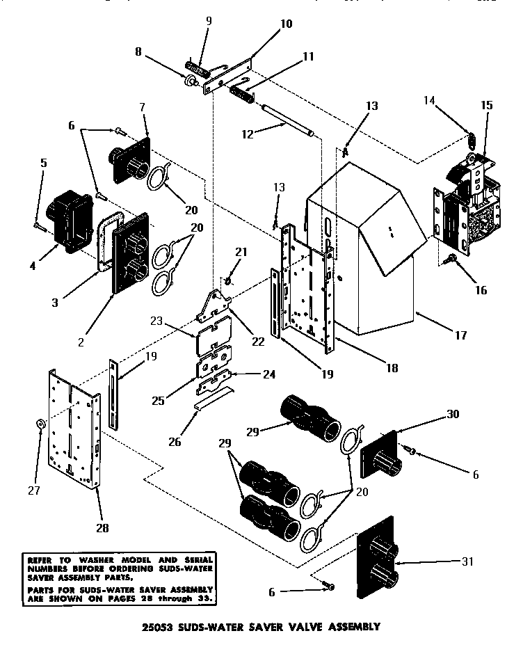 Speed Queen DA6073 25053 suds-water saver valve assembly diagram
