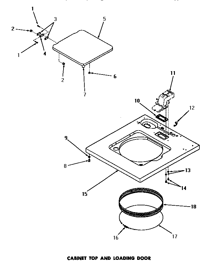 Speed Queen DA6073 cabinet top & loading door diagram