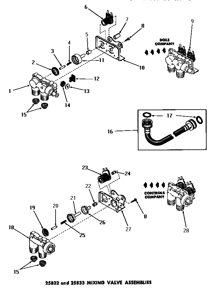 Speed Queen DA6073 25832 & 25833 mixing valve assemblies diagram