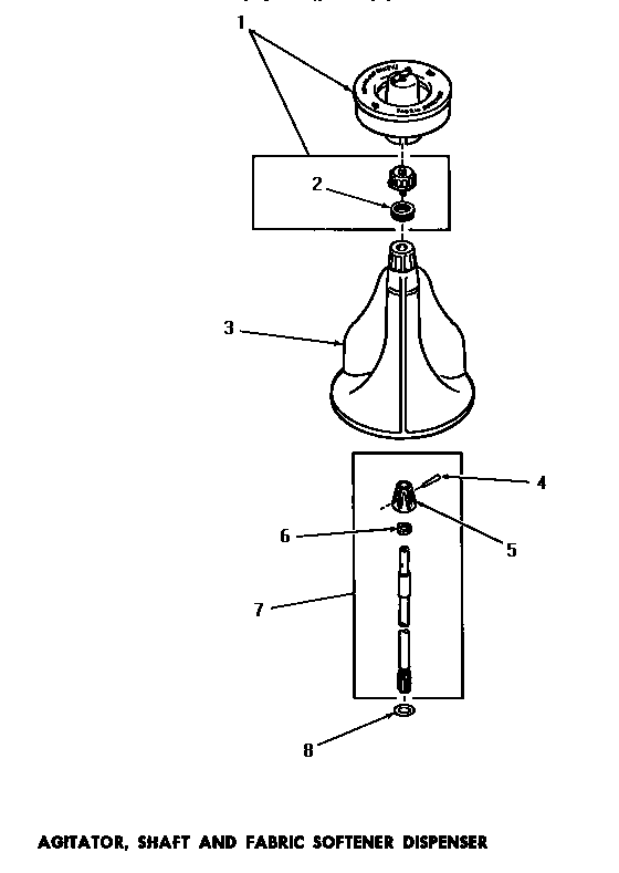 Speed Queen DA6073 agitator, shaft & fabric softener dispenser diagram