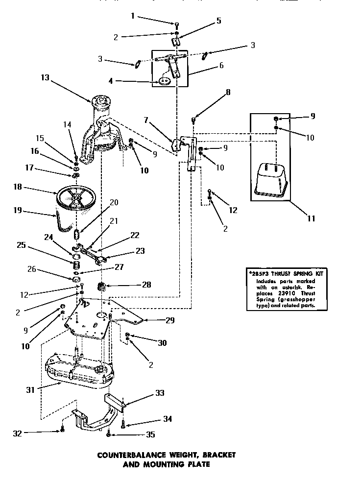 Speed Queen DA6073 counterbalance weight, bracket & mounting plate diagram