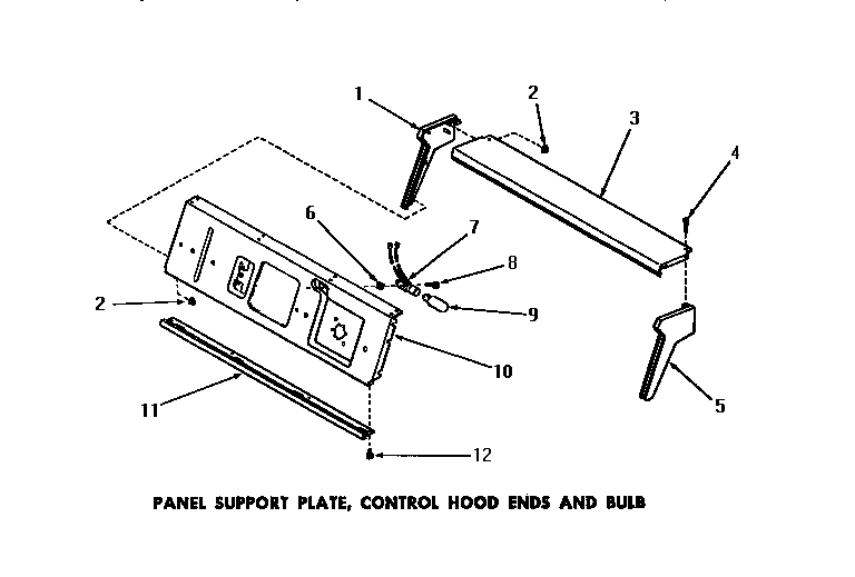 Speed Queen DA6100 panel support plate, control hood ends & bulb diagram