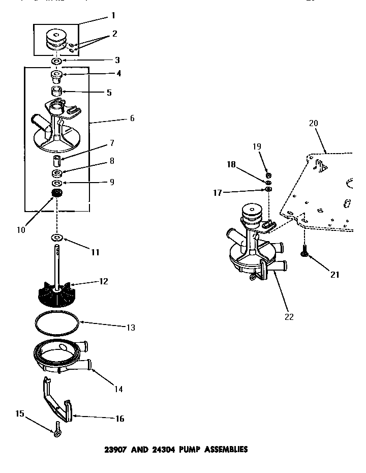Speed Queen DA6100 23907 & 24304 pump assemblies diagram