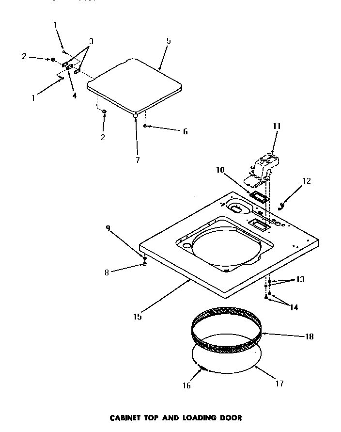 Speed Queen DA6100 cabinet top & loading door diagram