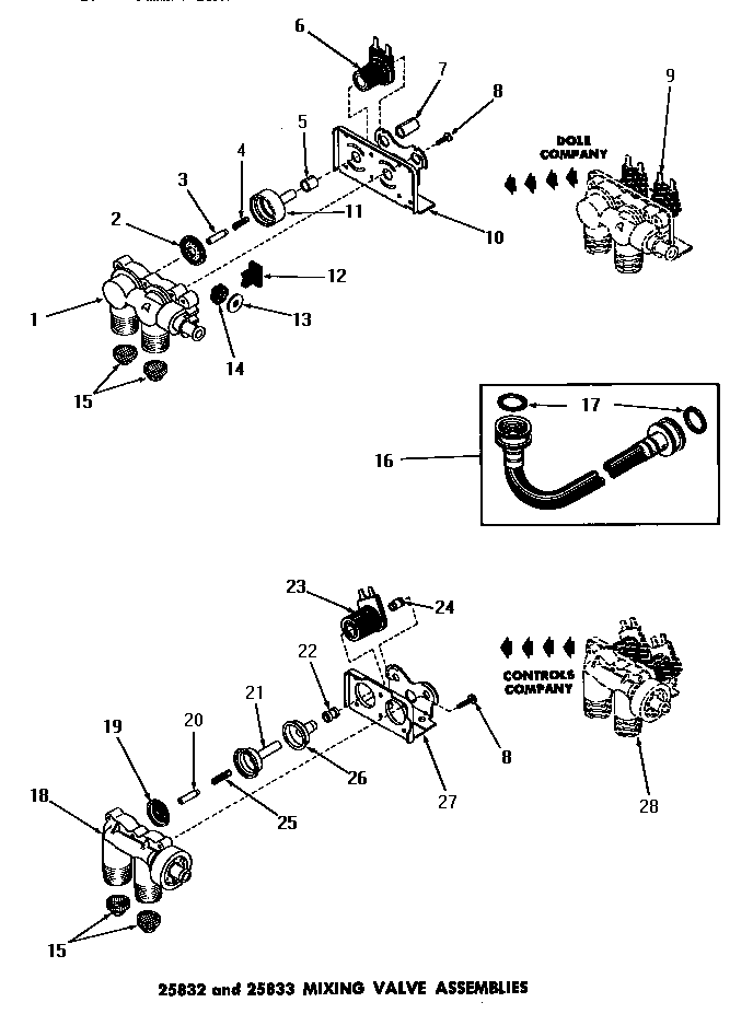 Speed Queen DA6100 25832 & 25833 mixing valve assemblies diagram