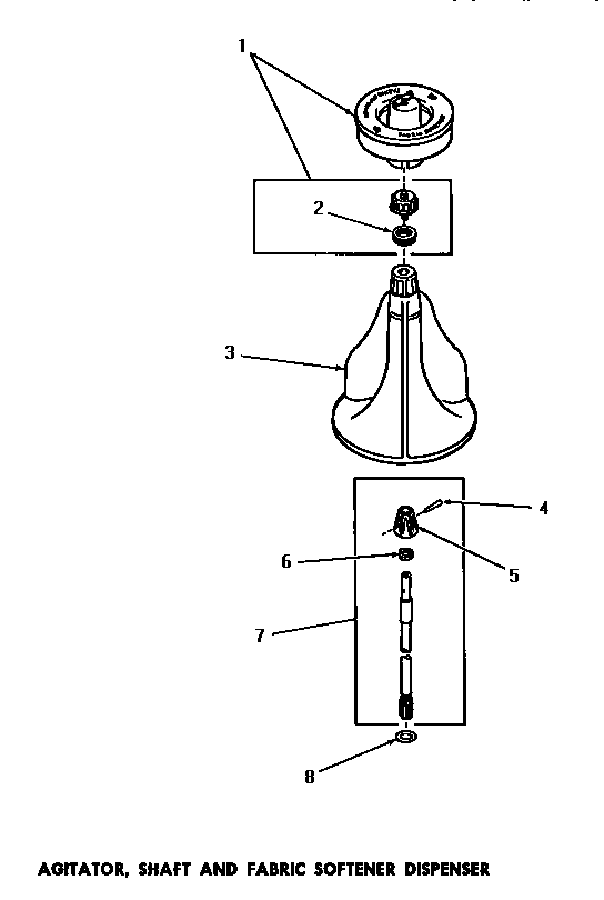 Speed Queen DA6100 agitator, shaft & fabric softener dispenser diagram