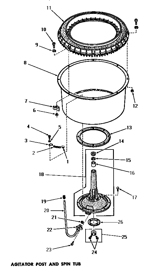 Speed Queen DA6100 agitator post & spin tub diagram