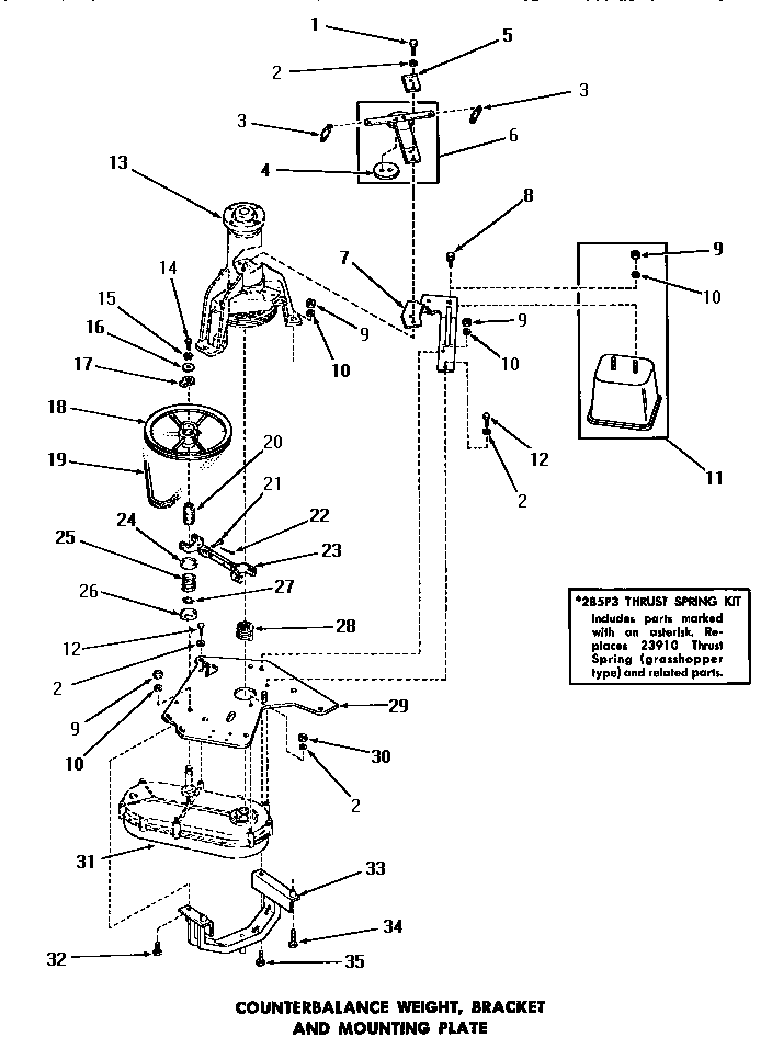 Speed Queen DA6100 counterbalance weight, bracket & mounting plate diagram