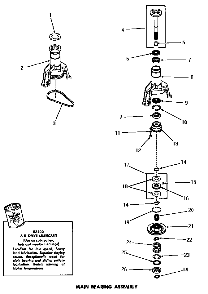 Speed Queen DA6100 main bearing assembly diagram