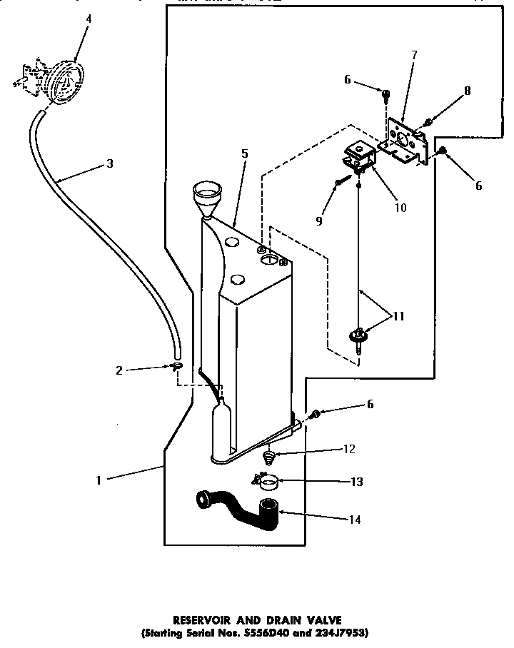Speed Queen DA6100 reservoir & drain valve (starting serial s556d40 & 234j7953 diagram