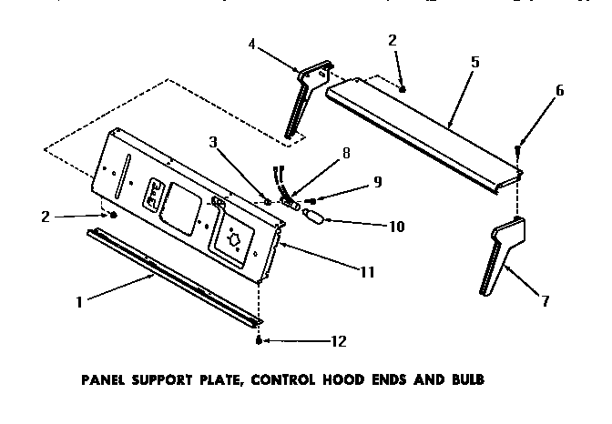 Speed Queen DA6191 panel support plate, control hood ends & bulb diagram