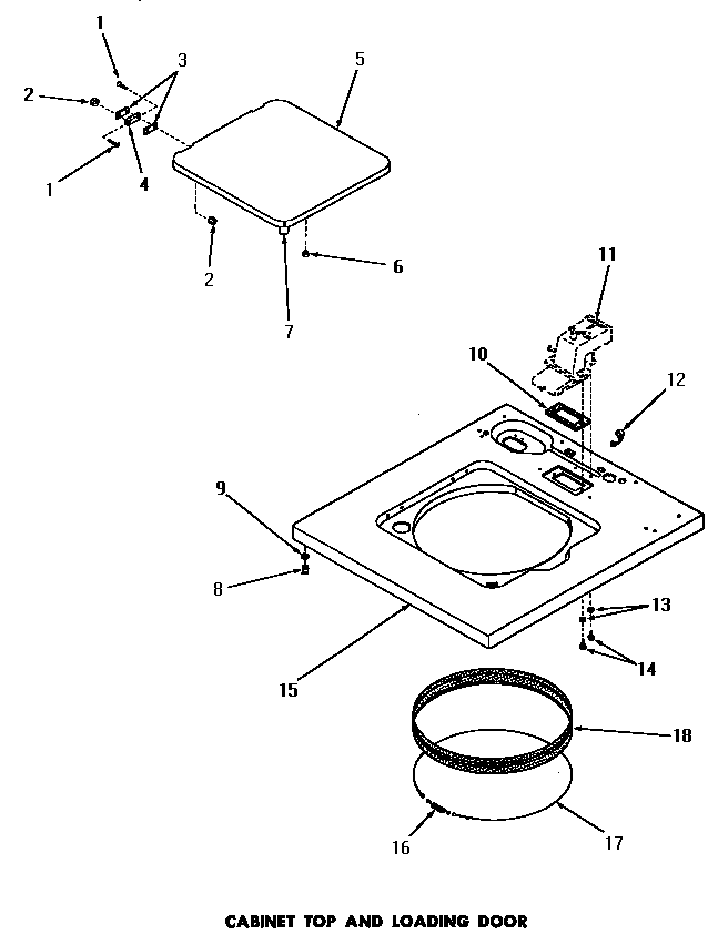 Speed Queen DA6191 cabinet top & loading door diagram
