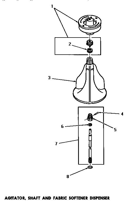Speed Queen DA6191 agitator, shaft & fabric softener dispenser diagram