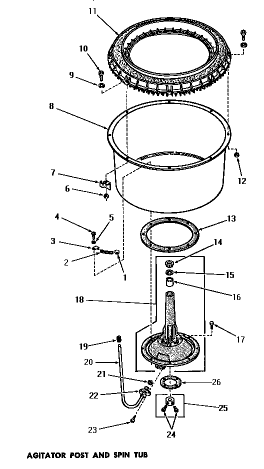Speed Queen DA6191 agitator post & spin tub diagram