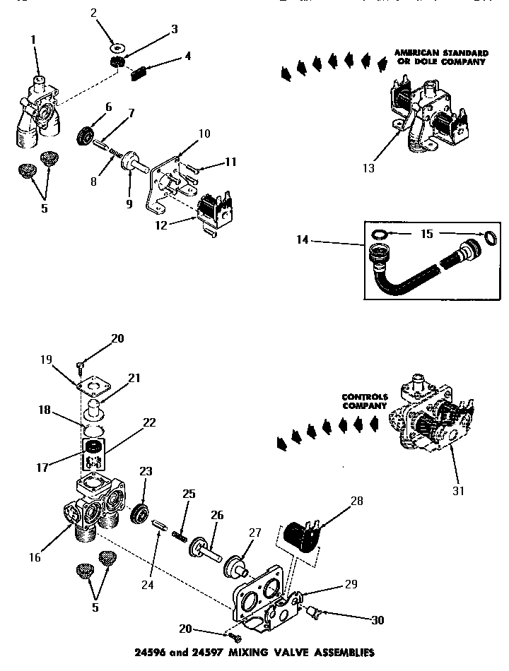 Speed Queen DA3210 24596 & 24597 mixing valve assemblies diagram