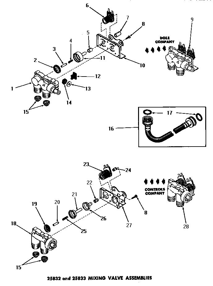 Speed Queen DA3210 25832 & 25833 mixing valve assemblies diagram