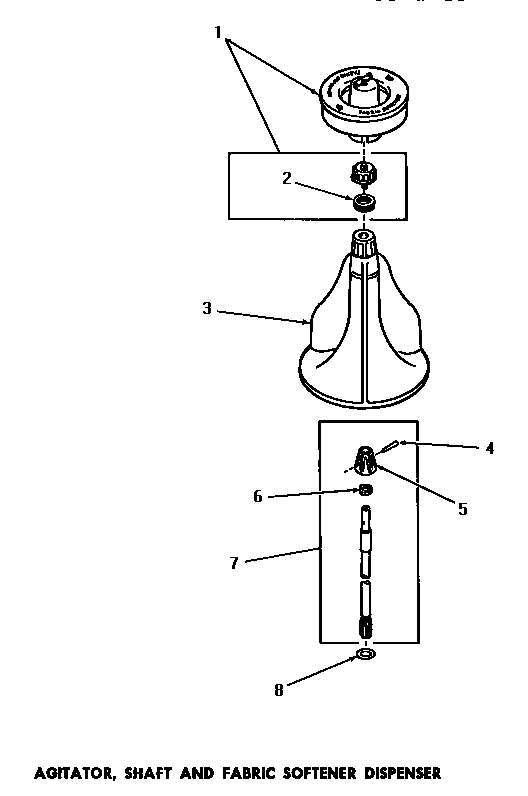 Speed Queen DA3210 agitator, shaft & fabric softener dispenser diagram