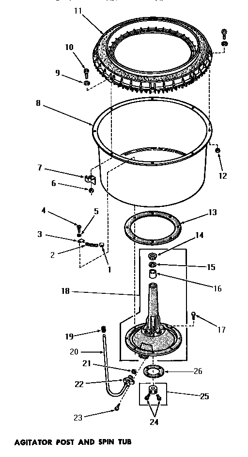 Speed Queen DA3210 agitator post & spin tub diagram