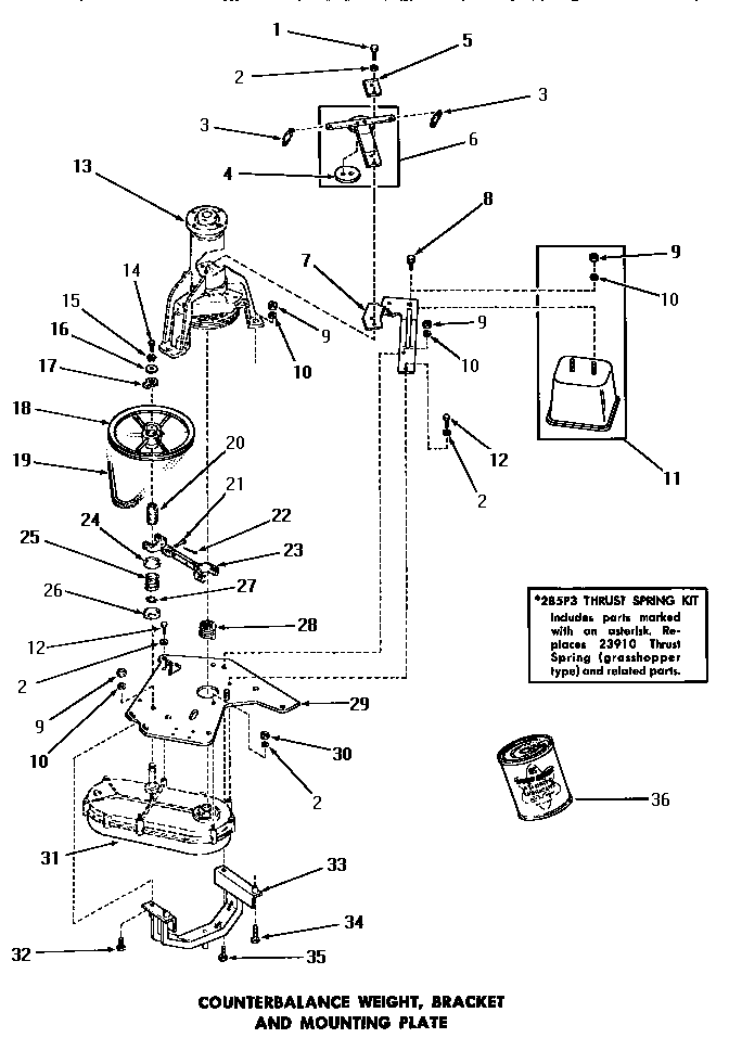 Speed Queen DA3210 counterbalance weight, bracket & mounting plate diagram