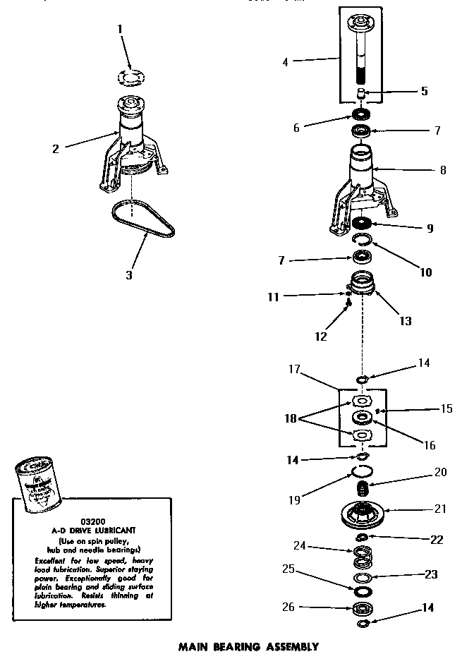 Speed Queen DA3210 main bearing assembly diagram