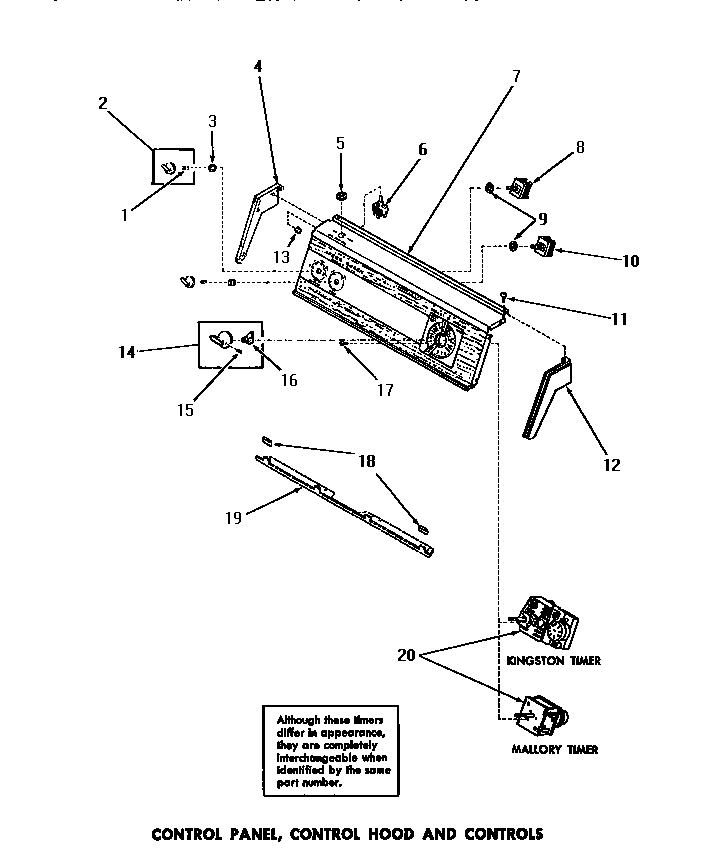 Speed Queen FA6123 control panel, control hood & controls diagram