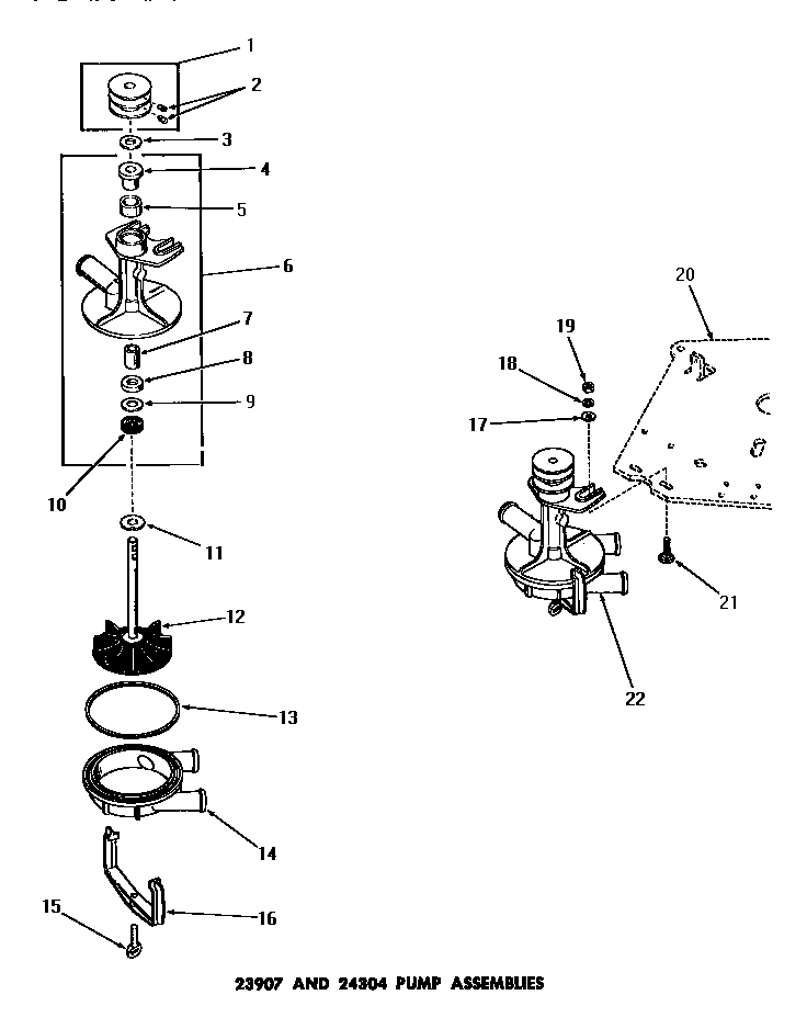 Speed Queen FA6123 23907 and 24304 pump assemblies diagram