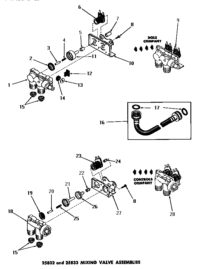 Speed Queen FA6123 25832 and 25833 mixing valve assemblies diagram