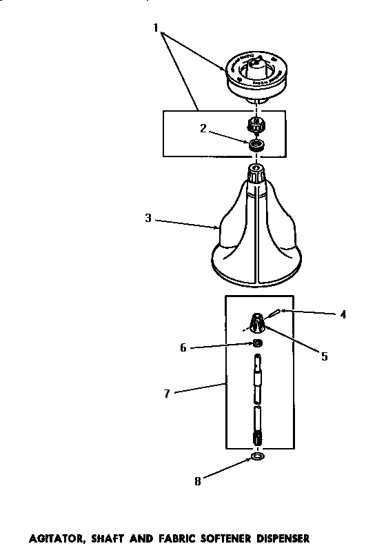 Speed Queen FA6123 agitator, shaft & fabric softener dispenser diagram