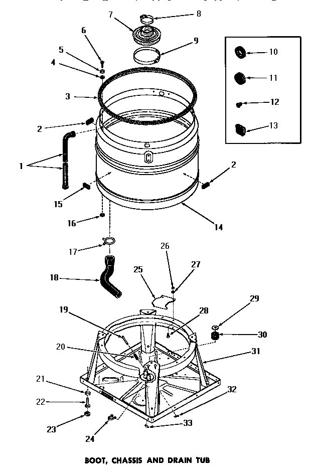 Speed Queen FA6123 boot, chassis & drain tub diagram