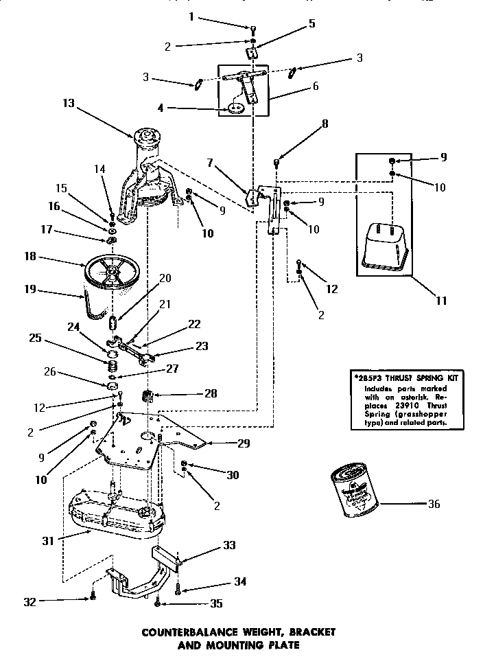 Speed Queen FA6123 counterbalance weight, bracket & mounting plate diagram