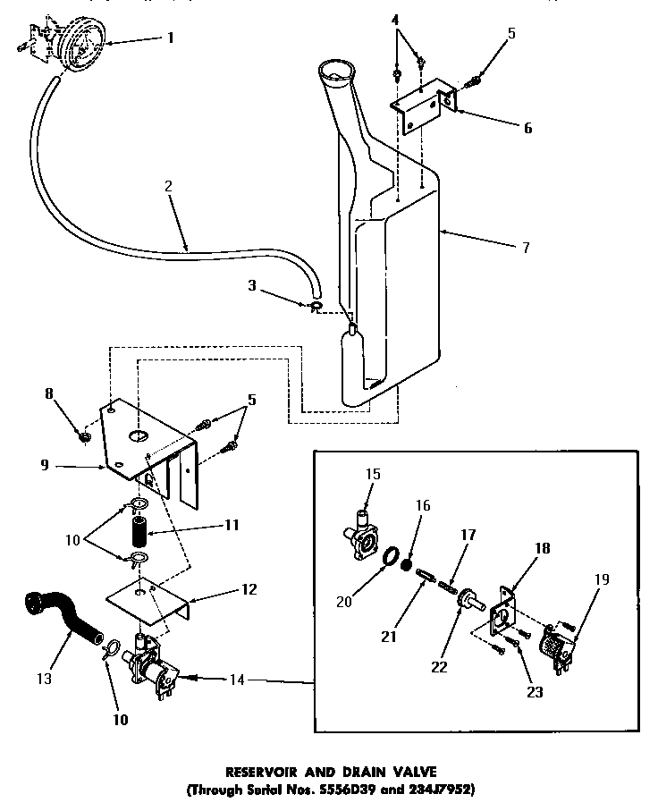 Speed Queen FA6123 reservoir & drain valve (thru serial nos s556d39 & 234j7952 diagram