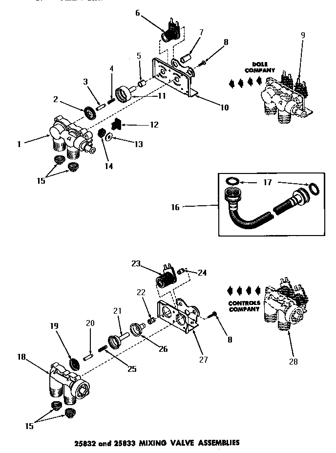 Speed Queen DA3820 25832 & 25833 mixing valve assemblies diagram