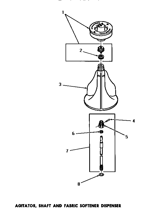 Speed Queen DA3820 agitator, shaft & fabric softener dispenser diagram