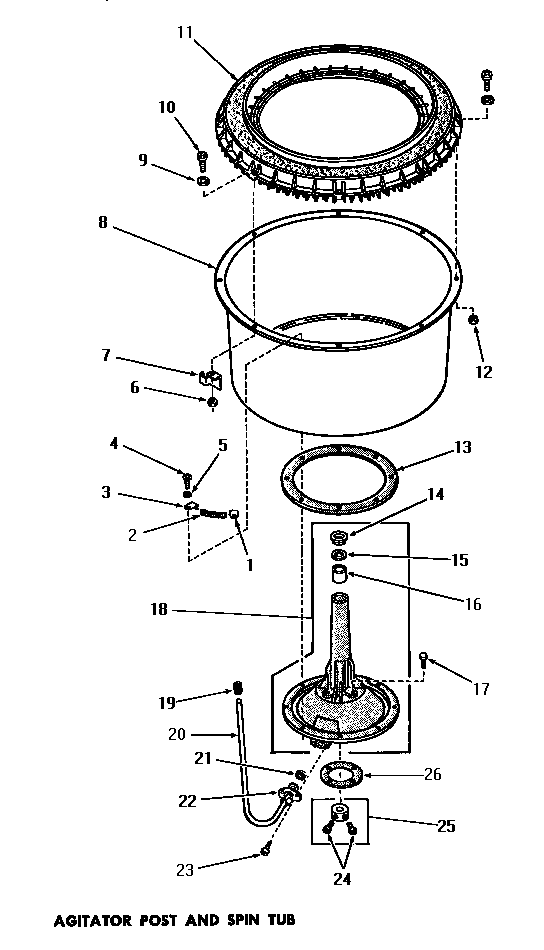 Speed Queen DA3820 agitator post & spin tub diagram