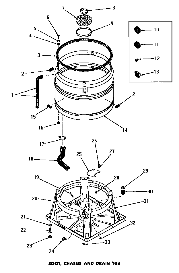 Speed Queen DA3820 boot, chassis & drain tub diagram