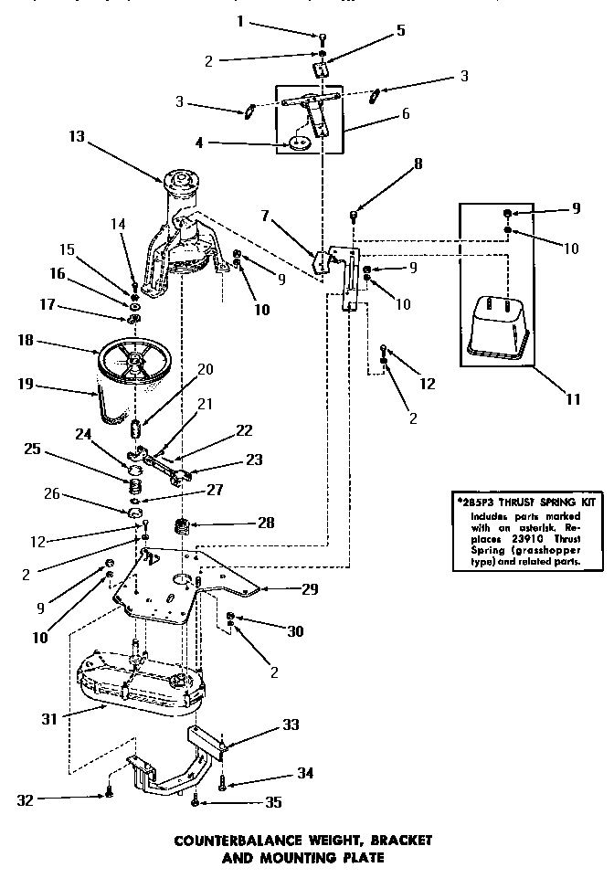 Speed Queen DA3820 counterbalance weight, bracket & mounting plate diagram