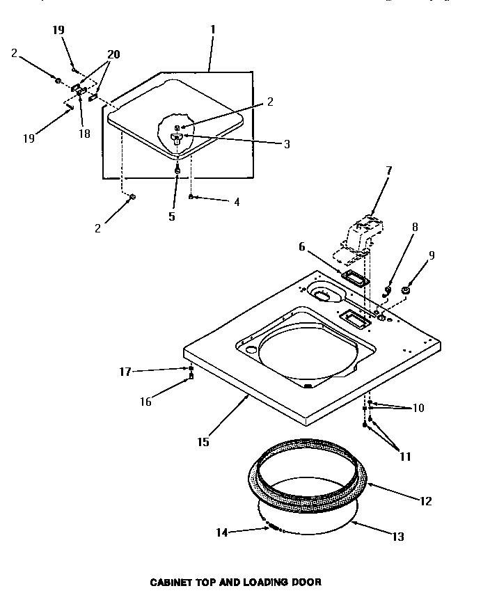 Speed Queen FA6310 cabinet top & loading door diagram