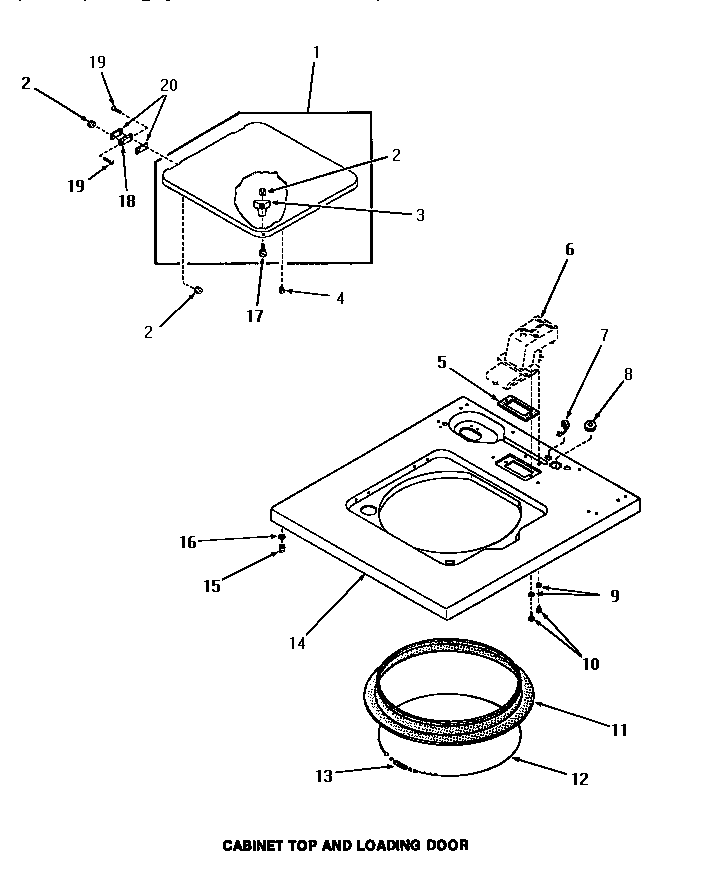 Speed Queen FA2001 cabinet top & loading door diagram