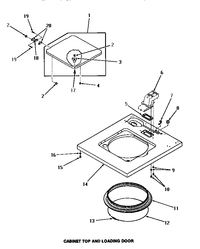 Speed Queen FA0650 cabinet top & loading door diagram