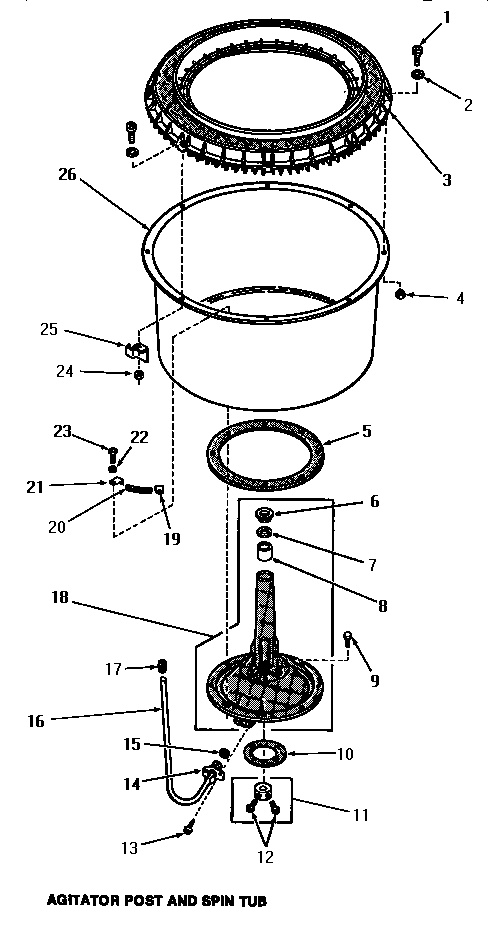 Speed Queen FA0650 agitator post & spin tub diagram